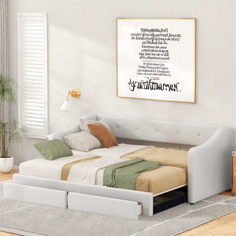 Twin Xl To King Size Upholstered Daybed With Two Drawers
