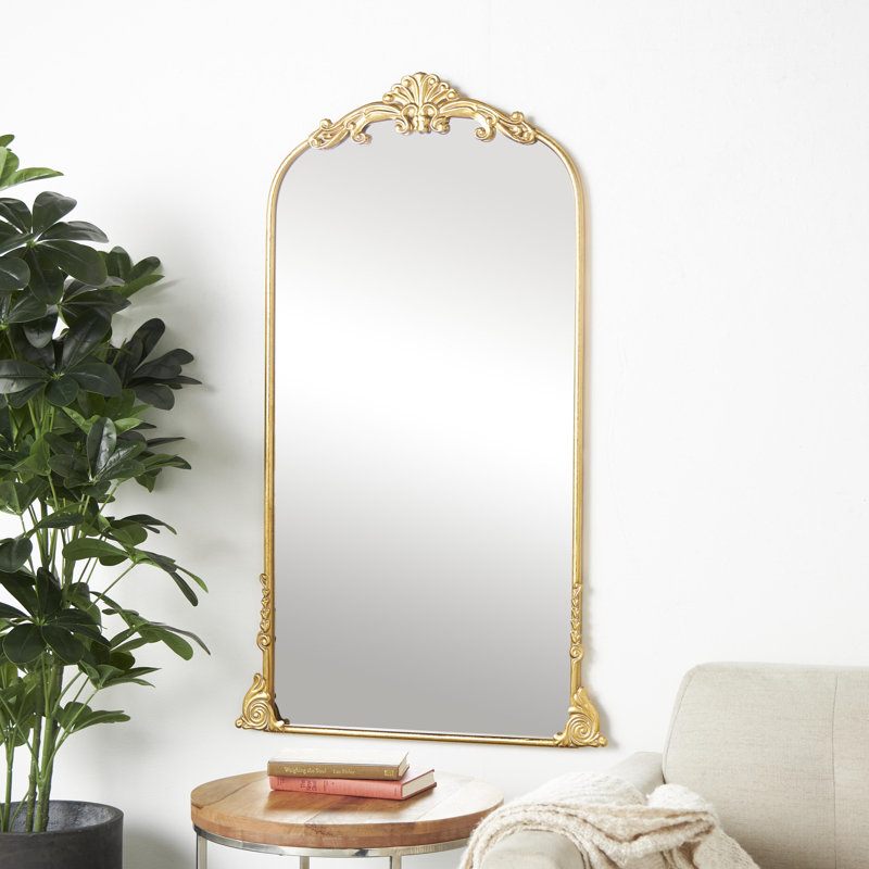 Miroir de plancher audacieux et orné de 28 po x 1 po x 48 po Audranna, Dessus arqué / couronné, 48,20 po x 28 po