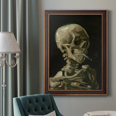 " Skull Of A Skeleton With Burning Cigarette " Painting Print