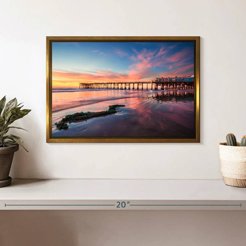 Lever de soleil à Cocoa Beach Pier, Cadre flottant doré, 13 po x 9 po