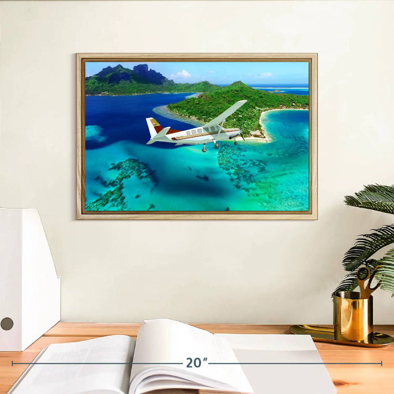 Travel Aircraft, Floating Frame Natural Wood, 13" X 9"