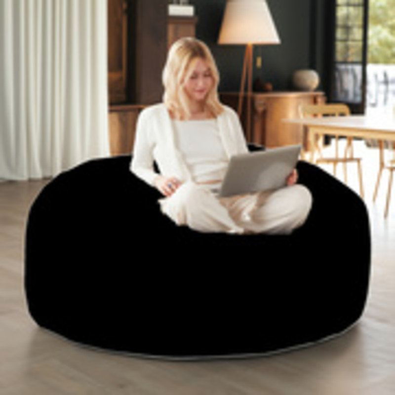 4ft Memory Foam Bean Bag Chair For Adults & Teens, Soft Round Sofa With Removable Flannel Cover, Black – For Living Room, Bedroom, College Dorm
