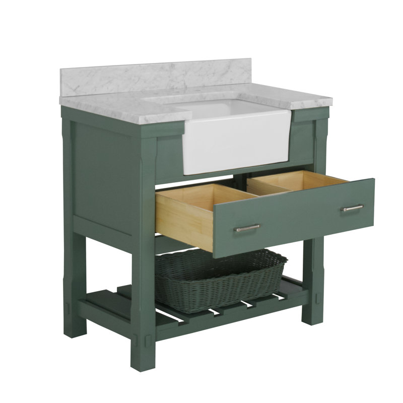 Ensemble de meuble-lavabo simple 36 po Hitton, Marbre de Carrare, Sauge vert