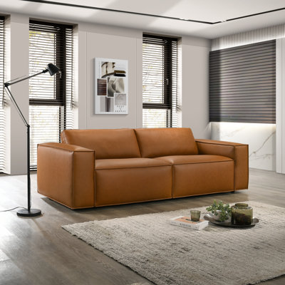 Huron Mid-Century Modern Vegan Leather Cozy Sofa