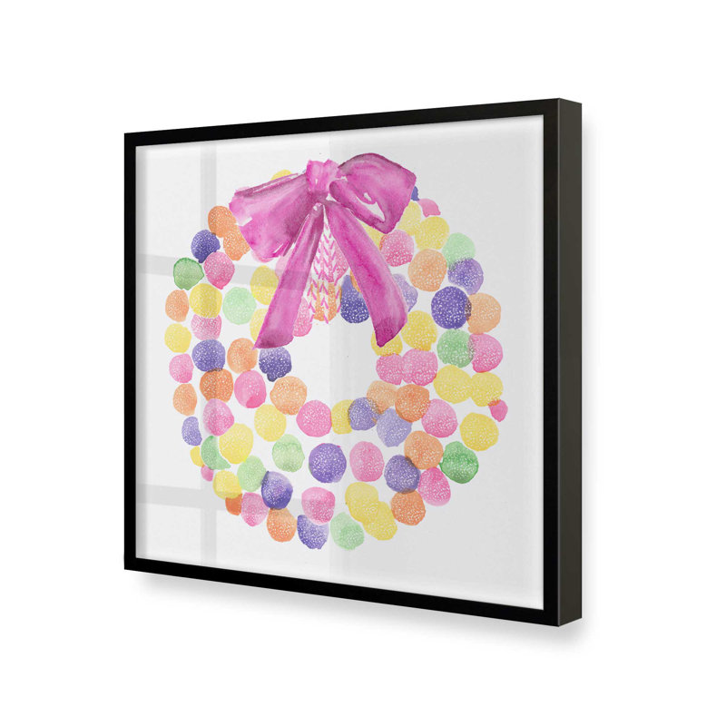Motif de couronne arc-en-ciel, H 17,5 po x l 17,5 po, Cadre simple noir satiné, bois massif