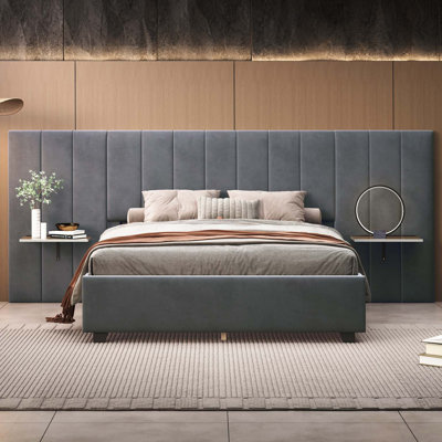Upholstered Platform Bed with Big Headboard, Bedroom Furniture
