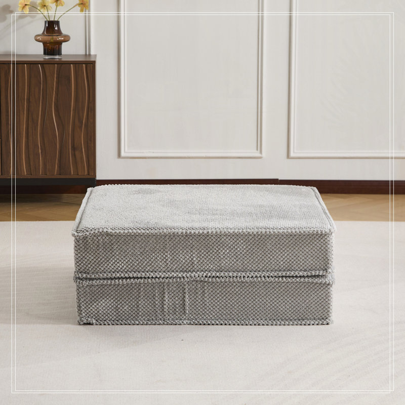 Circle Fleece Fabric,1 Ottoman, Light Gray