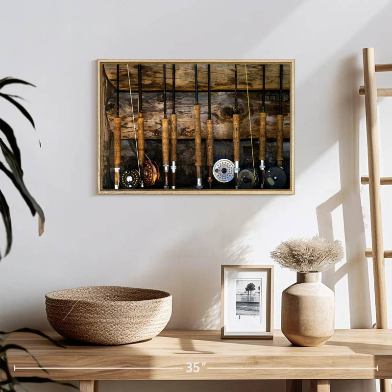 Bâtons de pêche, 19 po x 13 po, Cadre flottant en bois naturel