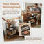 Chariot utilitaire roulant avec bureau en bois, organisateur en métal à 3 niveaux sur roulettes verrouillables, support d'imprimante mobile pour la cuisine, le bureau