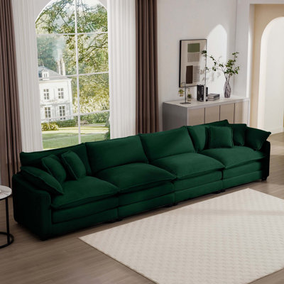 Canapé en velours côtelé Corduroy, canapé en tissu de velours côtelé 4 places moderne, canapé de salon de bureau confortable, facile à assembler avec 2 coussins d'accoudoir et 4 coussins décoratifs