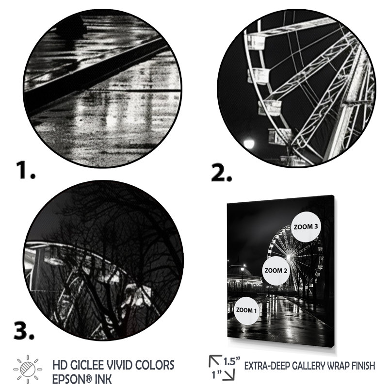 «Black Ferris Wheel Midnight Carousel II», reproduction sur toile, Cadre photo noir, H 44 po x l 34 po x P 1,5 po