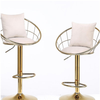 Tabouret de bar en velours blanc plaqué or pur, conception unique, rotation à 360 degrés, hauteur réglable, convient aux restaurants et aux bars, ensemble de deux