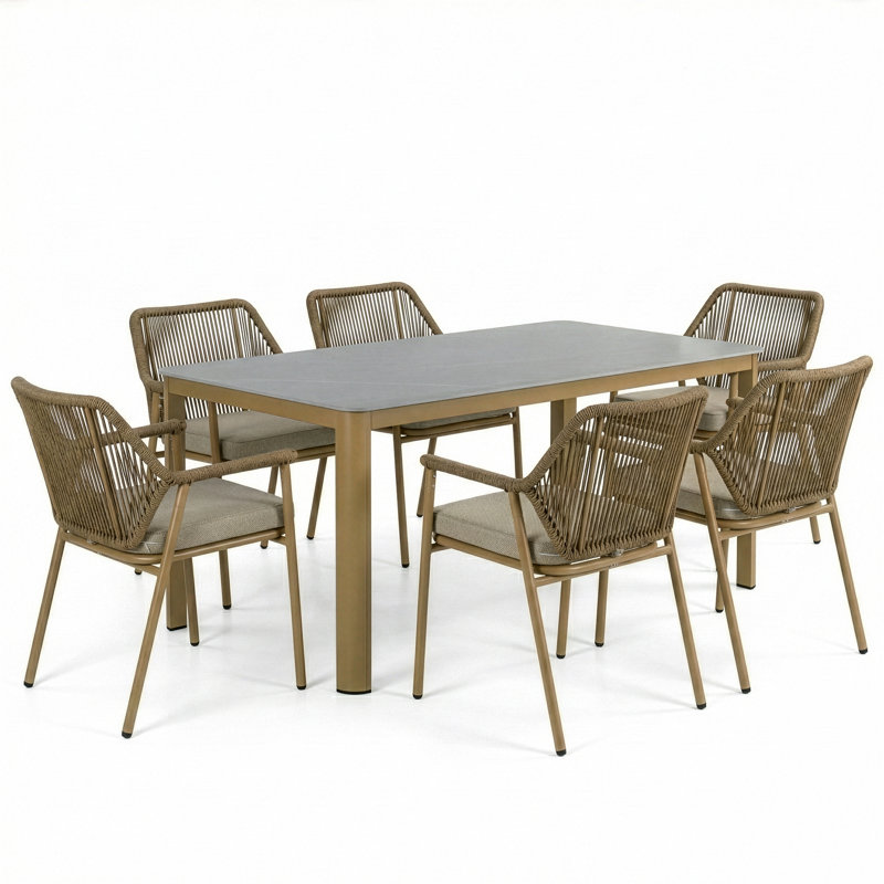 Ensemble repas 6 places Bisera, Coussin brun / structure brune