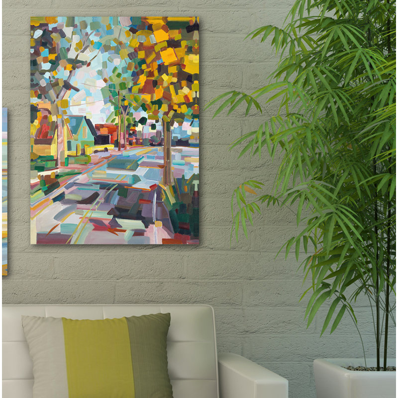 «Geometric New England Fall Scene», reproduction sur toile, Giclée encadrée noir minuit, H 20 po x l 16 po x 1,5 po