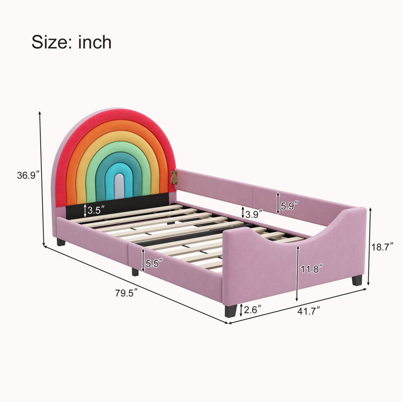 Rainbow Upholstered Twin Daybed Low to The Ground Design Cute Style Princess Bed