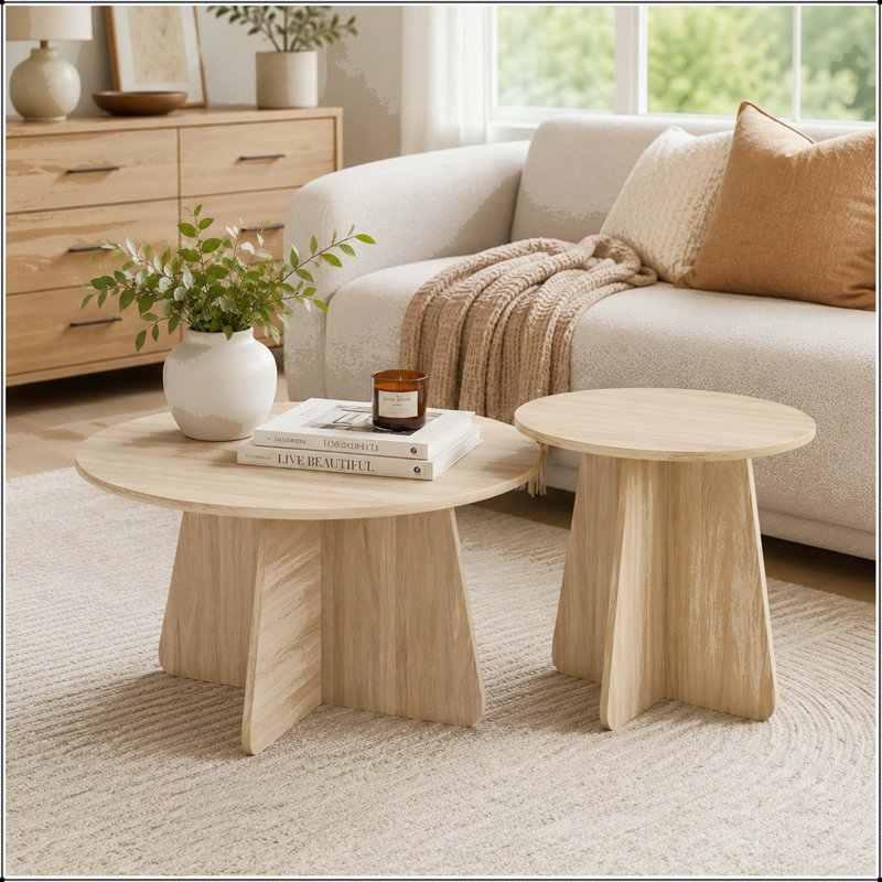 Ensemble de tables basses rétro avec pieds croisés, Bois