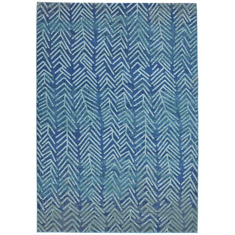 Abbotsfield Chevron Chevron Handmade Pacific Blue Area Rug, Rectangle 8' x 11'