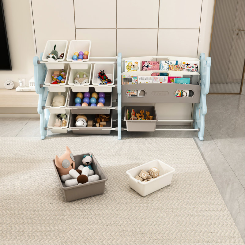 Blue Storage With 12 Bins And Shelf, Ideal For Bedroom, Easy To Clean Safe Storage, Bins, Space - Saving, User
