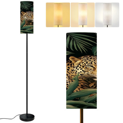  68.5" Standing Floor Lamp seamless Jungle Leopards tropical leaves Dimmable Metal Pole Lamp with Linen Lampshade LED Bulb Included
