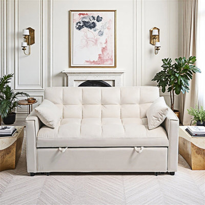 Sleeper Sofa Bed With Storage Pockets And 2 Pillows