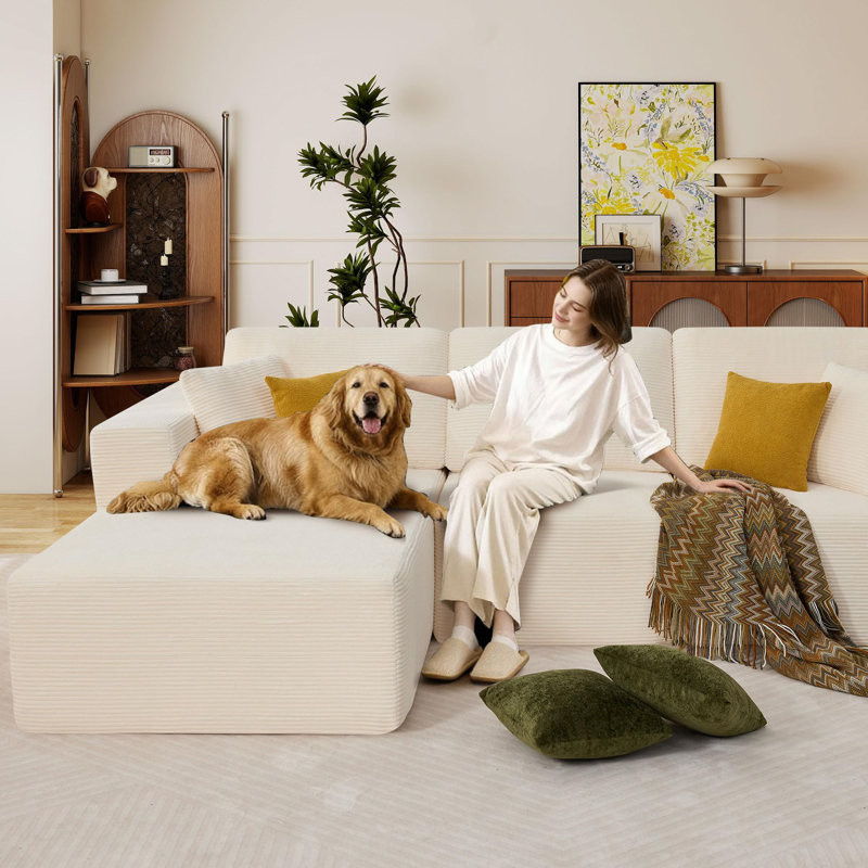Canapé modulaire 109 po Cloud, canapé modulaire sans os avec méridienne en forme de L, canapé en velours côtelé à assise profonde, aucun assemblage requis, canapé modulaire moderne pour le salon