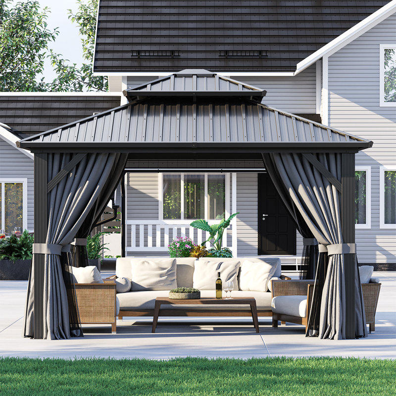 Aluminum Permanent Patio Gazebo with Double Roof, 12 Ft. W x 12 Ft. D