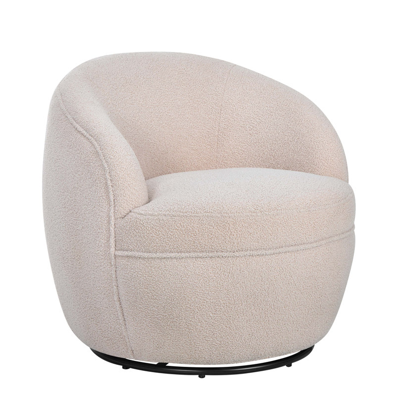 Gwenlyn 360 Swivel Teddy Sherpa Barrel Chair, Beige Teddy