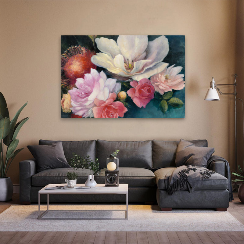 Art flamand flamand - fleurs crème bleues, H 40 po x l 60 po