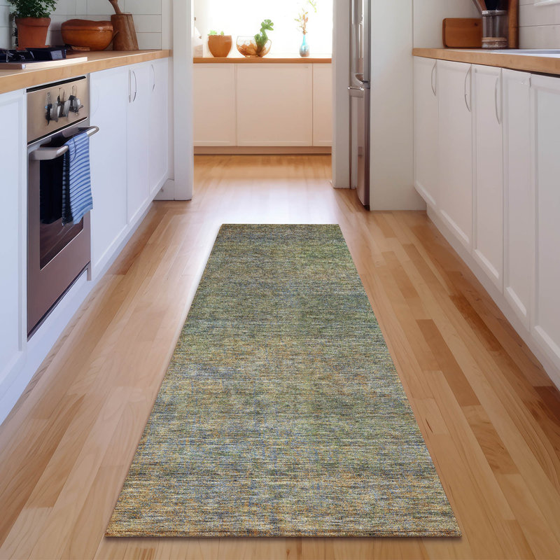 Premium Machine Washable Prisco Green Rug, Runner 2'3" x 7'6"