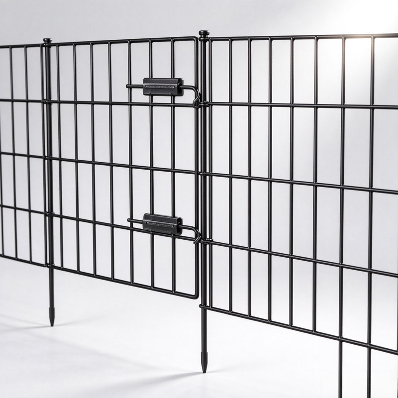 Animal Barrier with Gate 23.3ft L x 28in W x 28in H Black Metal No-Dig Stake-In Dog Proof Garden Fence 10Pack