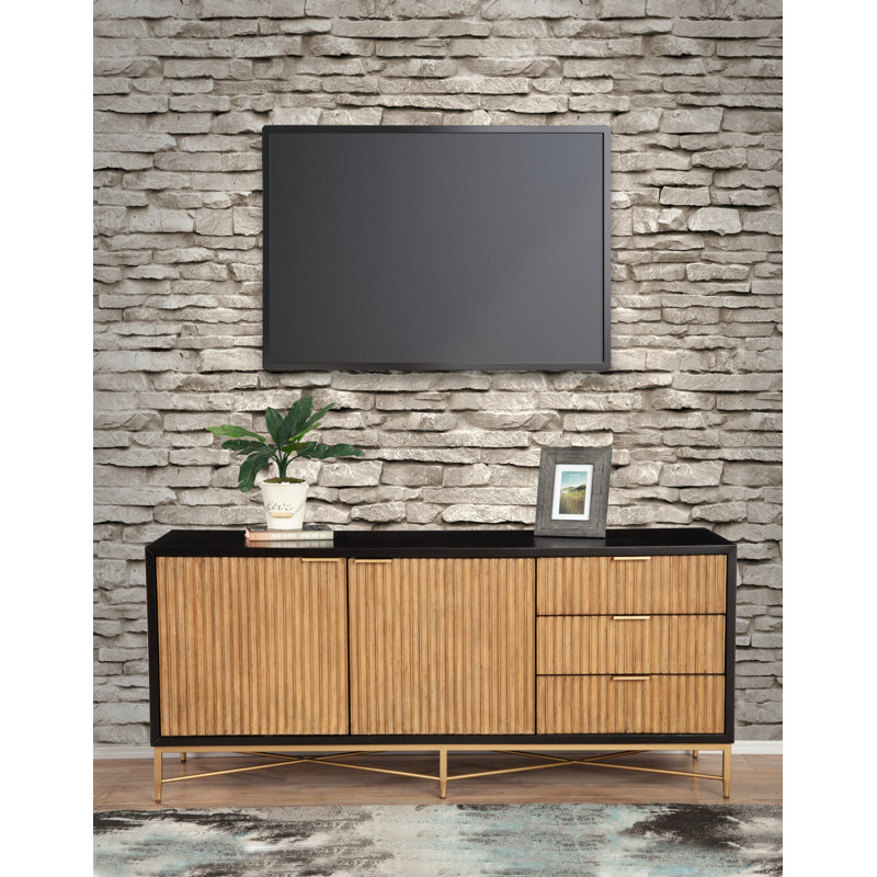 Meuble télé pour téléviseur de 70 po ou moins, Noir / brun / or
