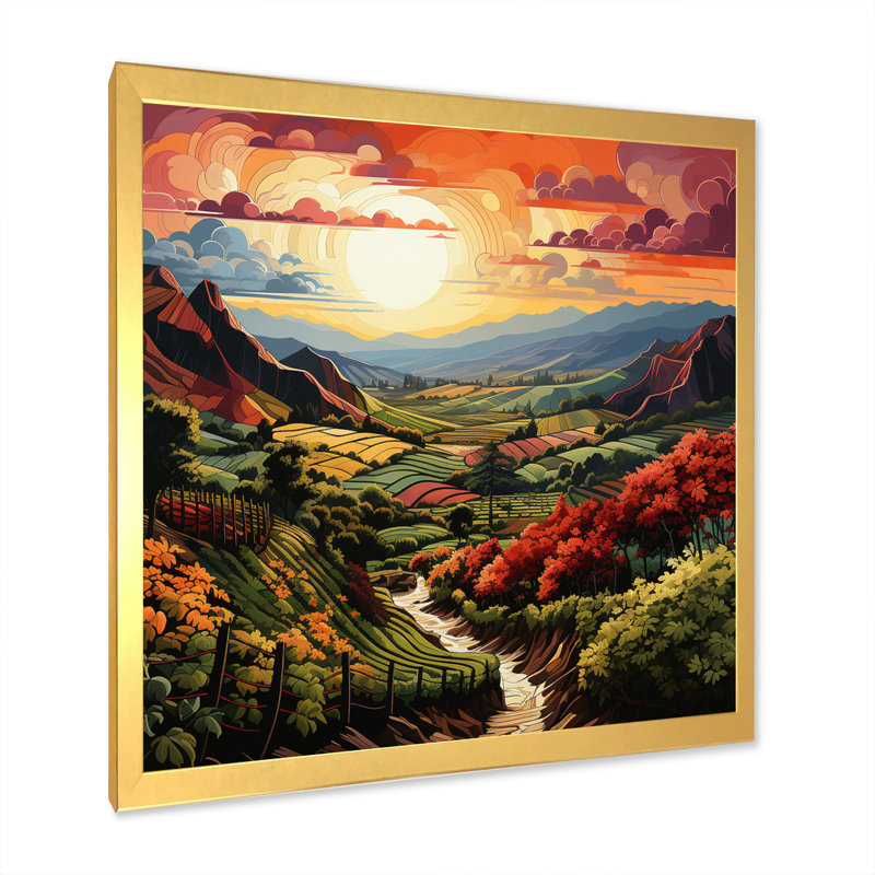 «Green Orange Vineyard Rows Of Ruby I», reproduction sur toile, H 24 po x l 24 po x P 1 po, Cadre photo doré simple