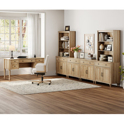 Living Room Table Set - 56" Farmhouse Desk With Drawers & 75'' TV Stand, Home Office Desk With Storage, Wooden Computer Desk With File Drawers For Home Office
