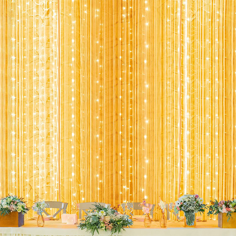  600 LED Window Curtain String Lights for Christmas, Wedding, Party, Garden, Indoor & Outdoor Decor, Yellow