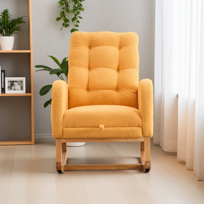 Chaise berçante avec repose-pieds à haut dossier, Peluche jaune