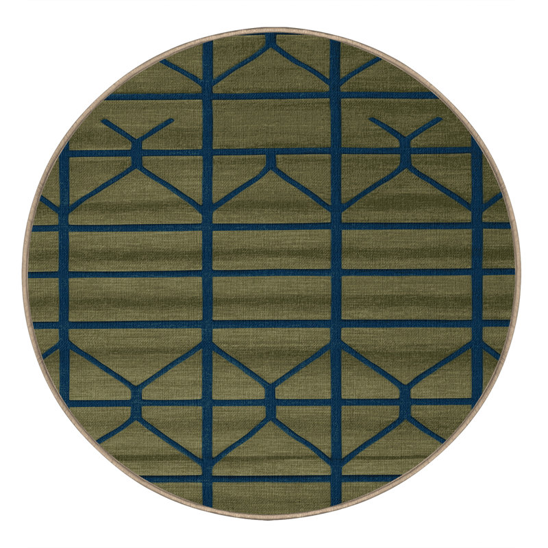 Tapis brun treillis lavable à la machine, Rond 4 pi