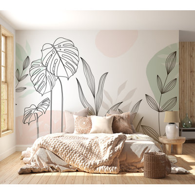 Papier peint botanique - Feuilles pastel