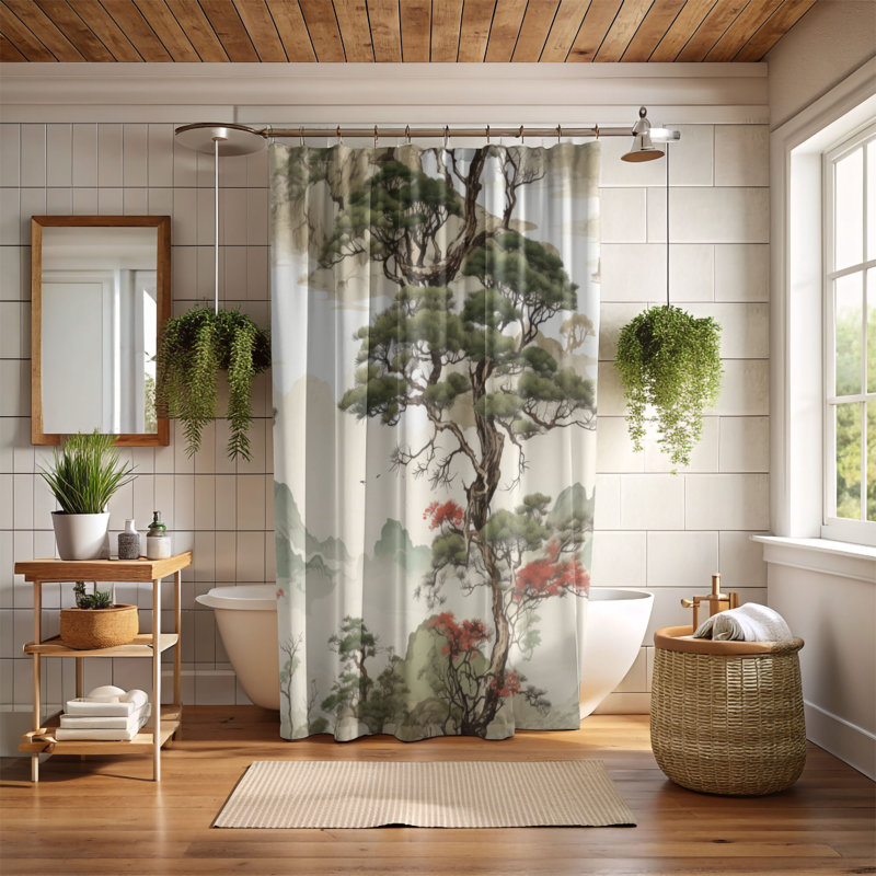 Rideau de douche Premium, H 74 po x l 71 po, Bois asiatiques