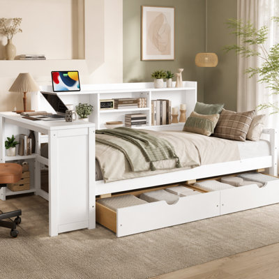 Corner Daybed with Storage Drawers, Desk and Charging Port