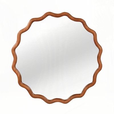 Wavy Round Solid Wood Frame Decorative Mirror,For Bedroom, Bathroom, Living Room, Entryway
