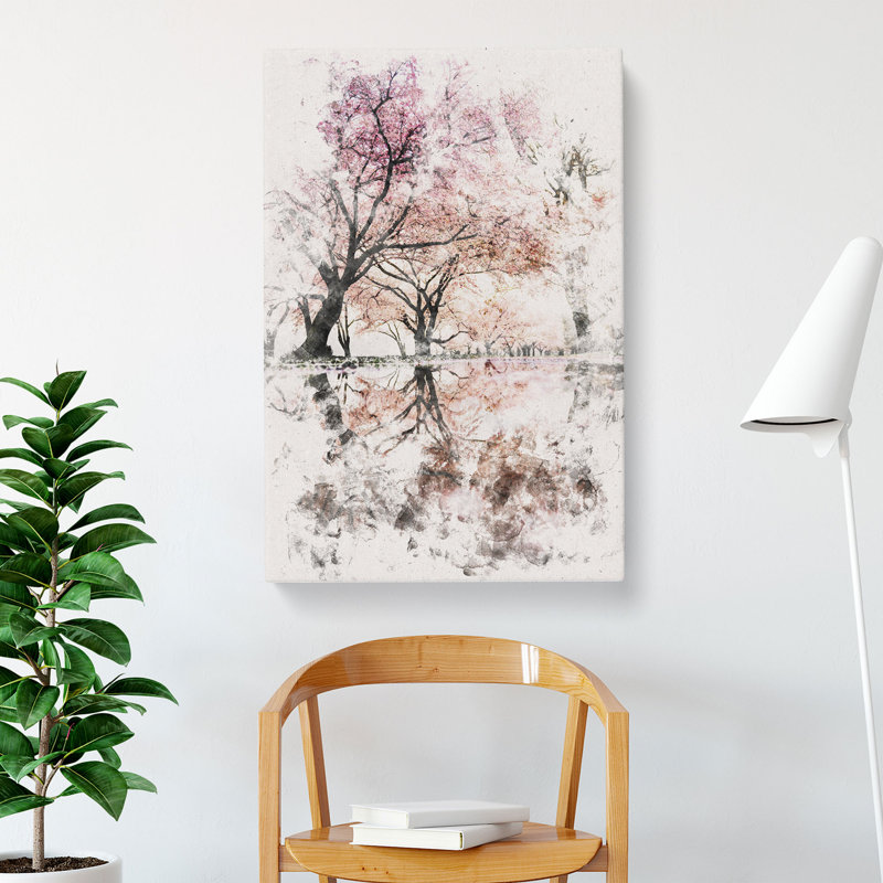 Reflection Of The Pink Blossom Trees - Wrapped Canvas, 60cm H x 40cm W x 3cm D