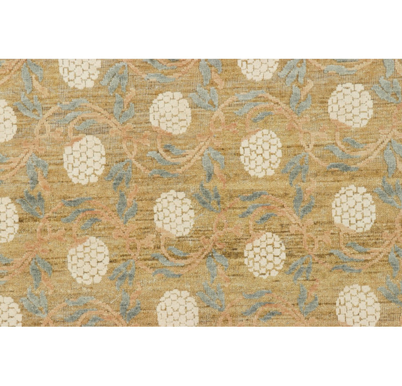Rug & Kilim’S Oversized Block Print Rug In Gold With Cream Floral Patterns, Rectangle 10' x 14'