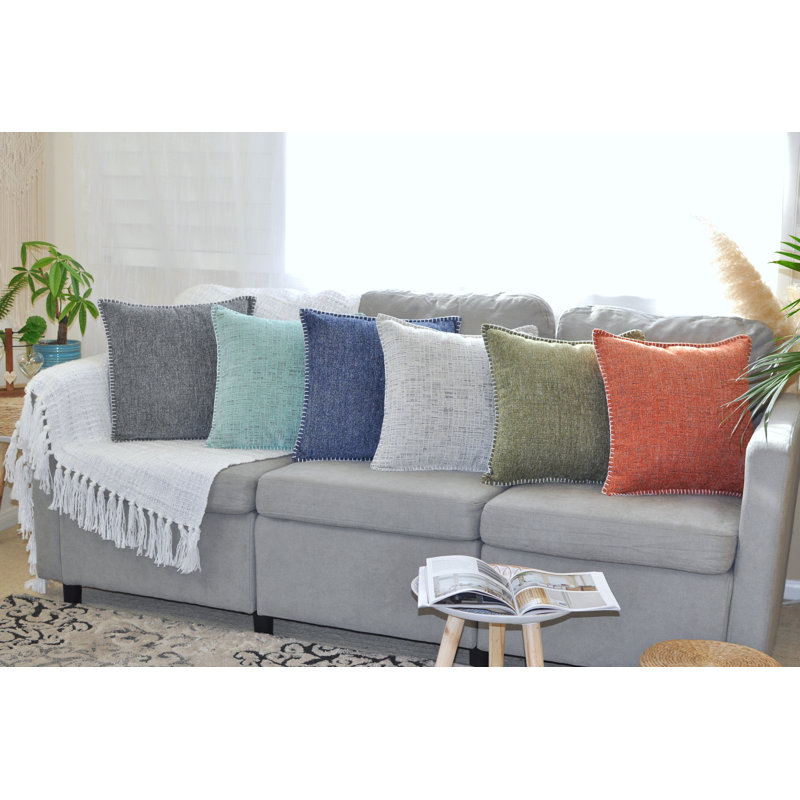 24x24 Orange Chenille Throw Pillow Covers Set of 2 with Piped Edges