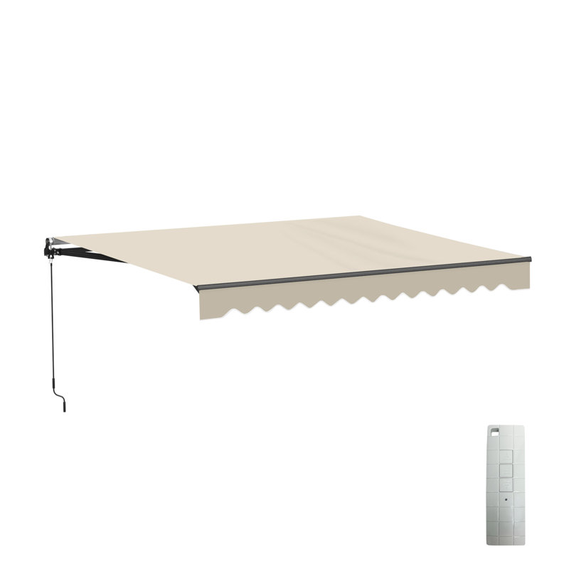 Auvent de patio motorisé rétractable - cadre noir, Crème ivoire, l 10 pi x P 8 pi, Couleur unie