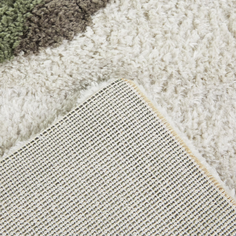 High-pile and Soft Cream and Green Rug with Snake pattern