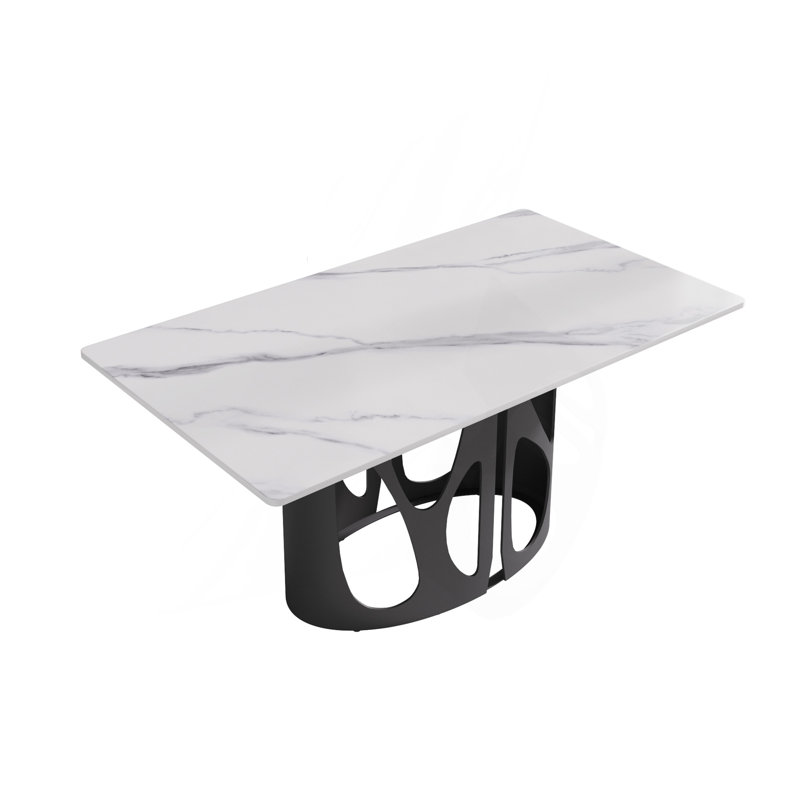 Table de salle à manger exquise en pierre artificielle au design stable et élégant, H 29,53 po x L 63 po x l 35,43 po, Blanc
