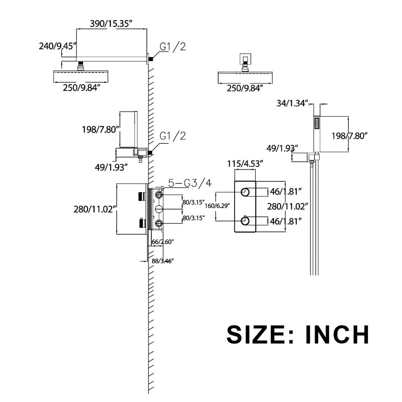 Thermostatic Complete Shower System with Rough in-Valve, Matte Black