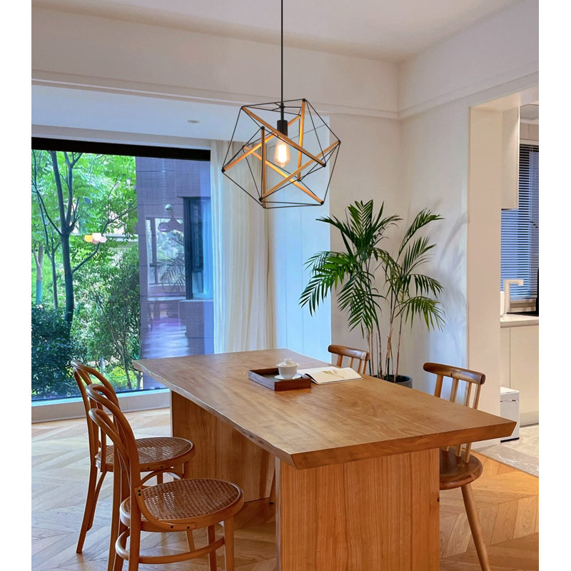 Luminaire suspendu industriel noir en métal et bois