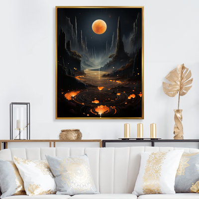 Pleine lune mystère, paysage de montagne nocturne sur toile