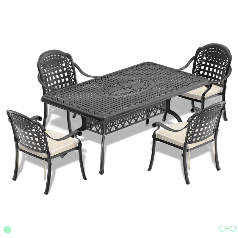 Ensemble de meubles de patio en aluminium coulé avec cadre noir et coussins de siège de couleurs aléatoires